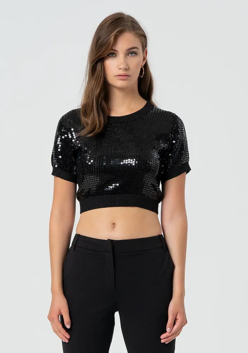 Maglia cropped con paillettes