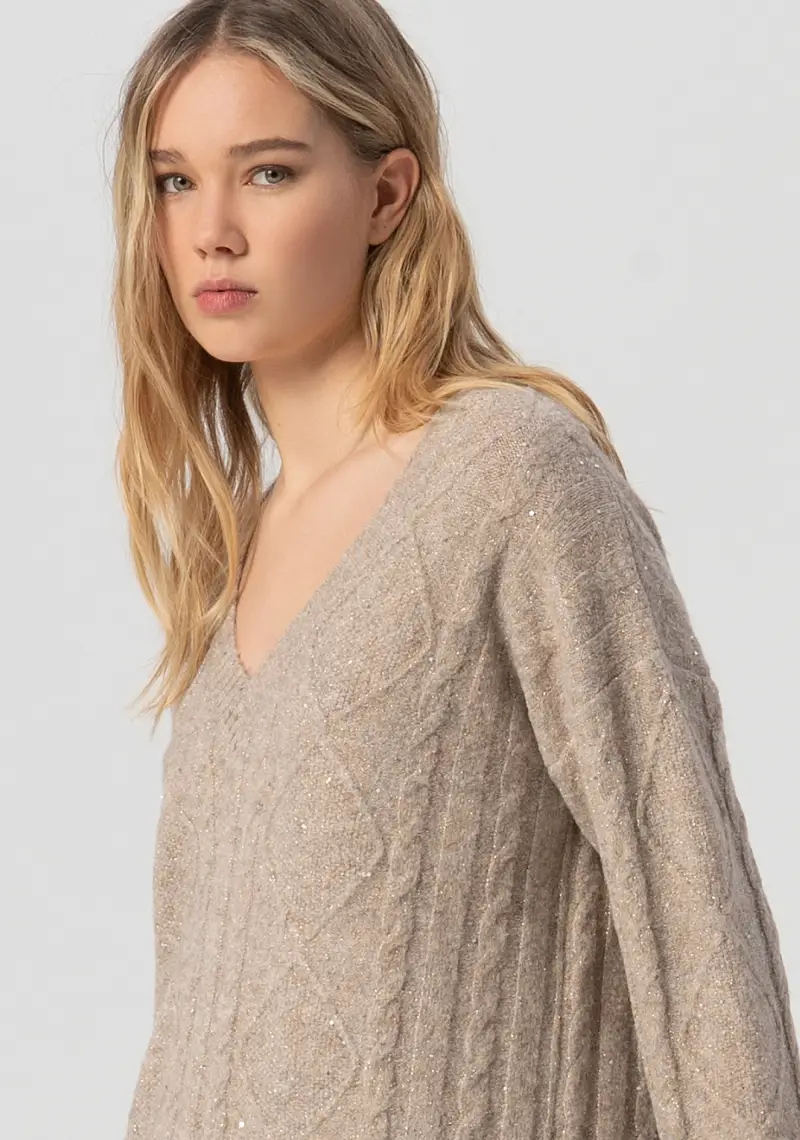 Maglia over lunga con punto treccia miniatura 2