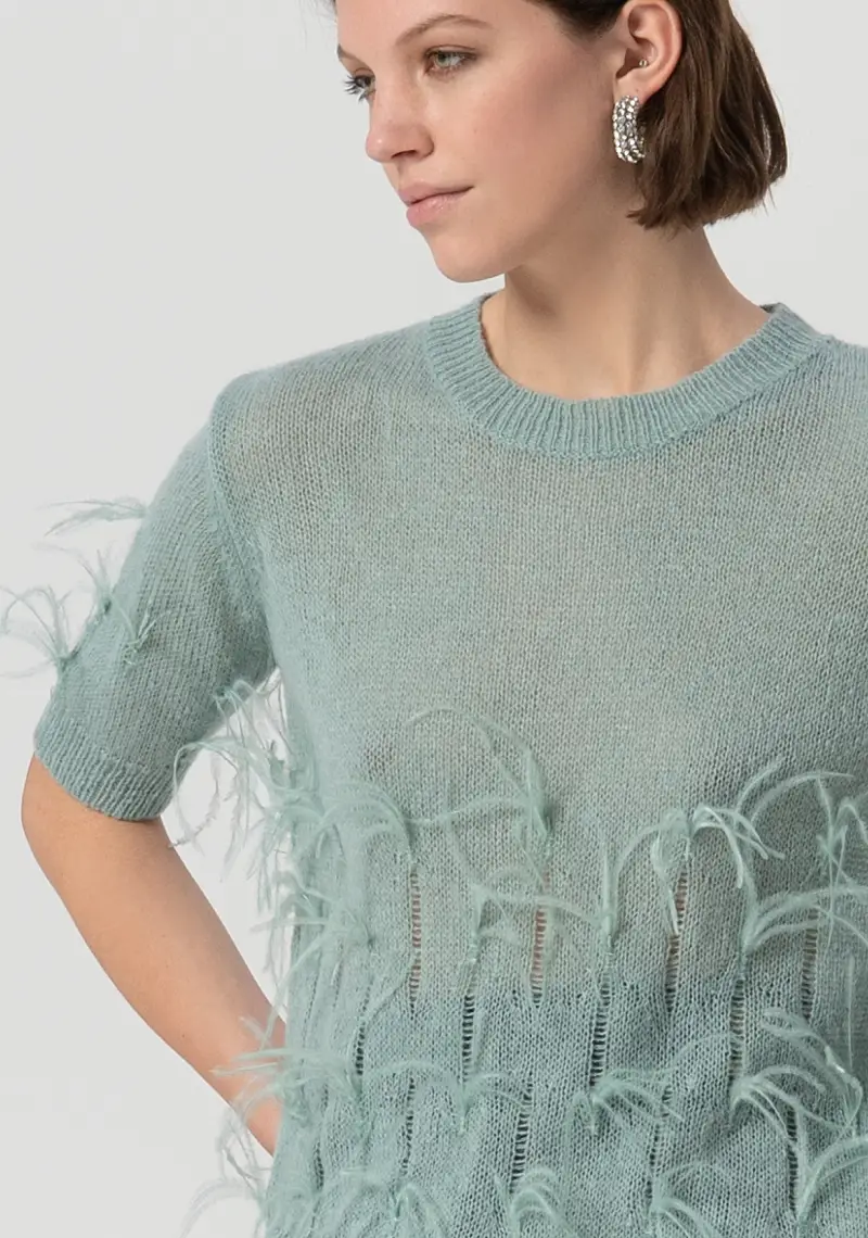 Maglia regular con piume applicate miniatura 2