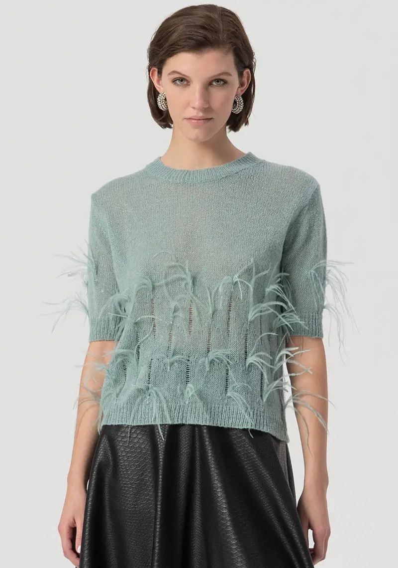 Maglia regular con piume applicate