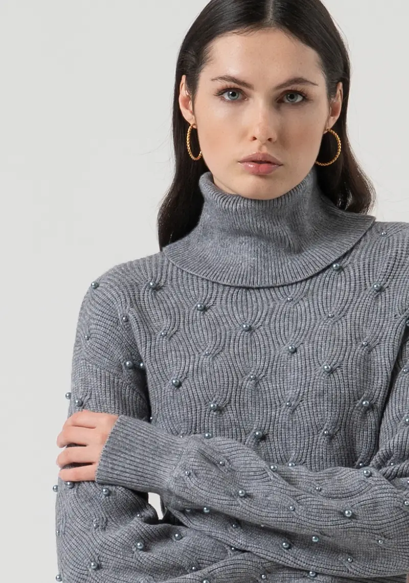 Maglia regular con punto treccia e perle miniatura 2