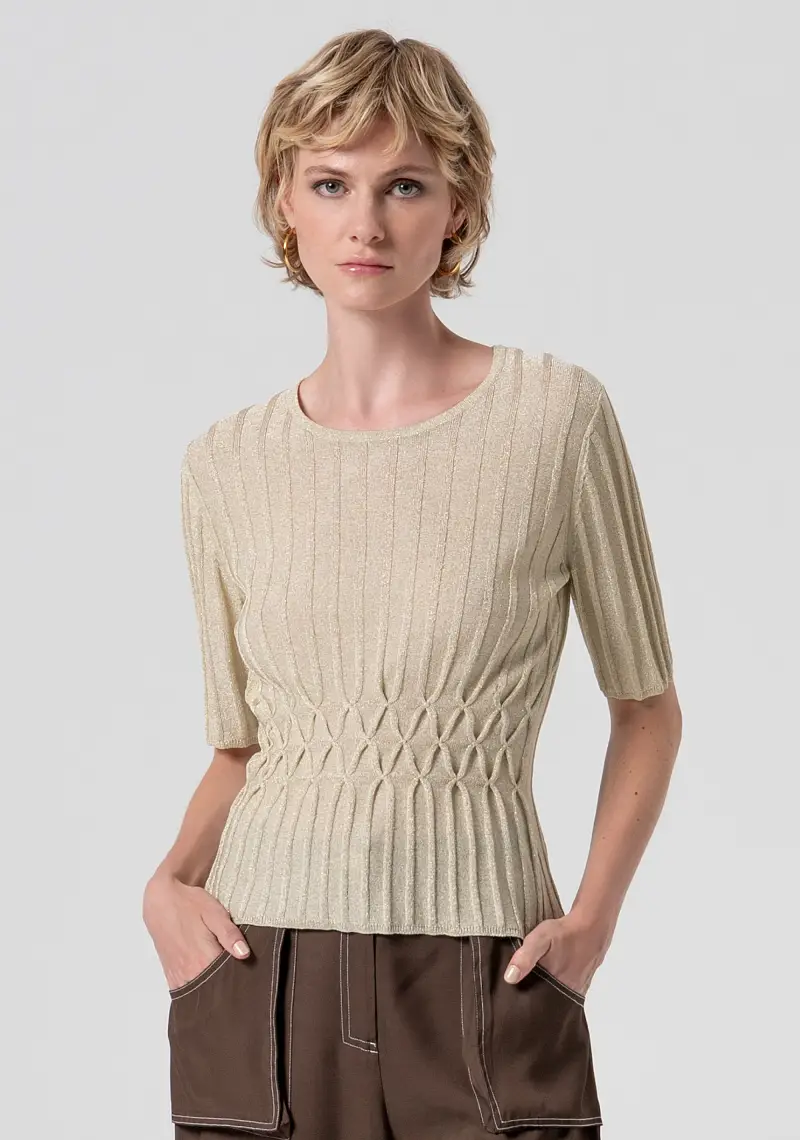 Maglia slim a costine con lurex
