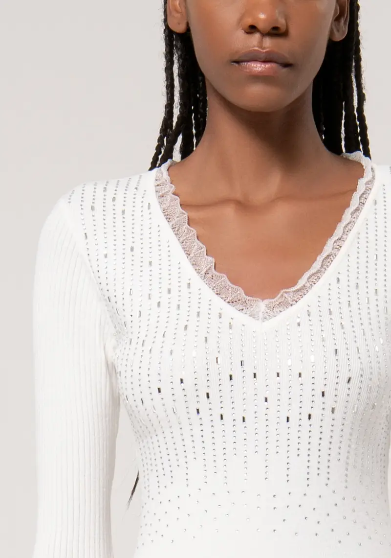 Maglia slim a costine con strass luminosi miniatura 2
