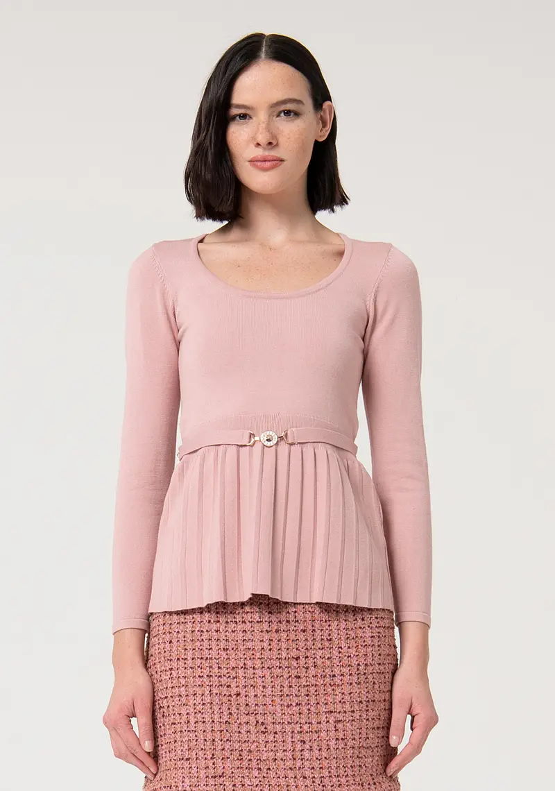 Maglia slim con balza plissettata