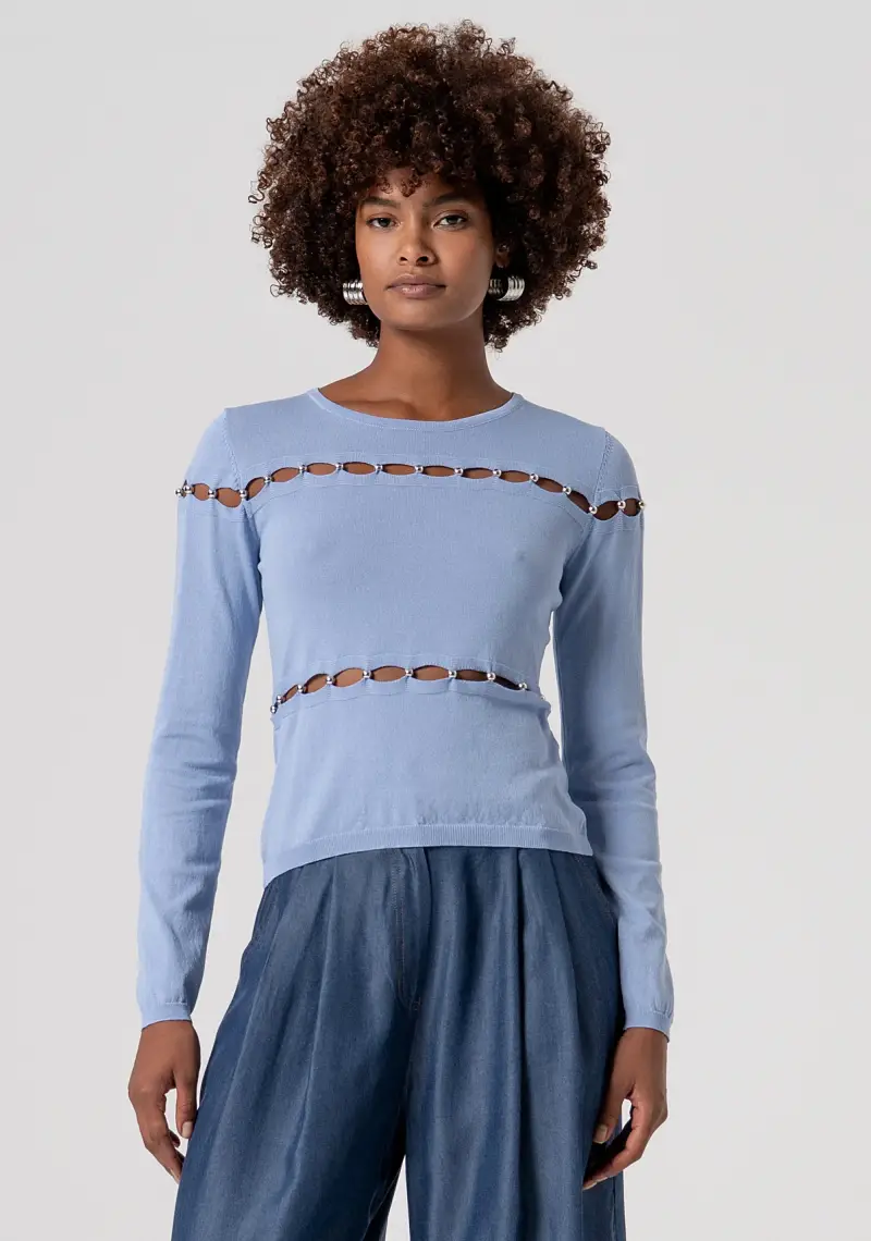 Maglia slim con cut out e perle