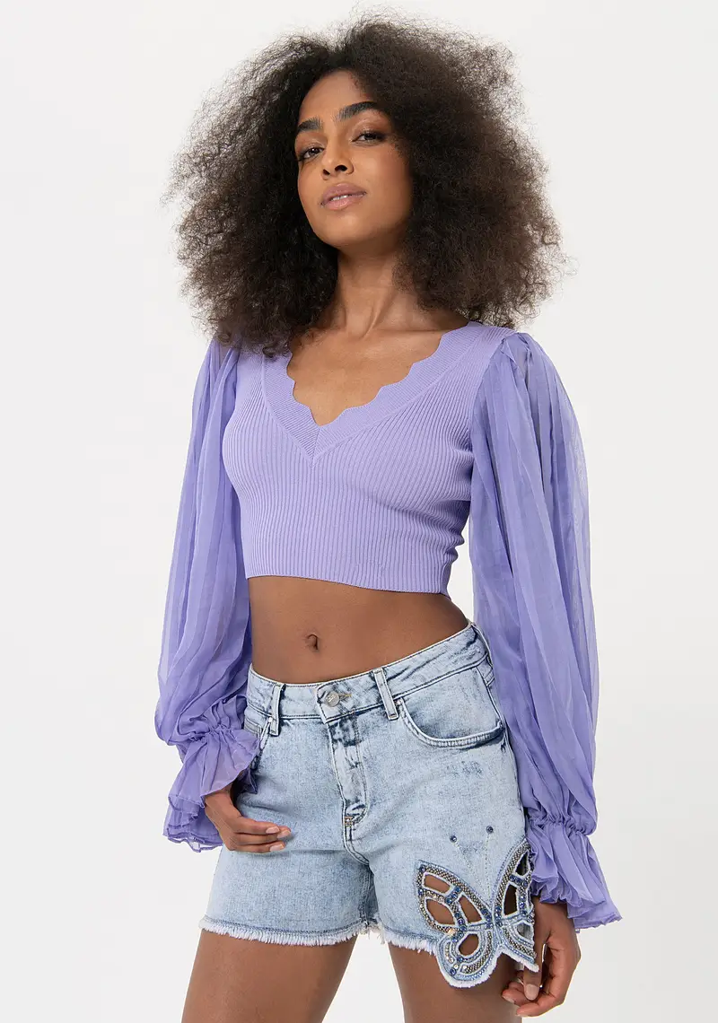 Maglia slim cropped a costine