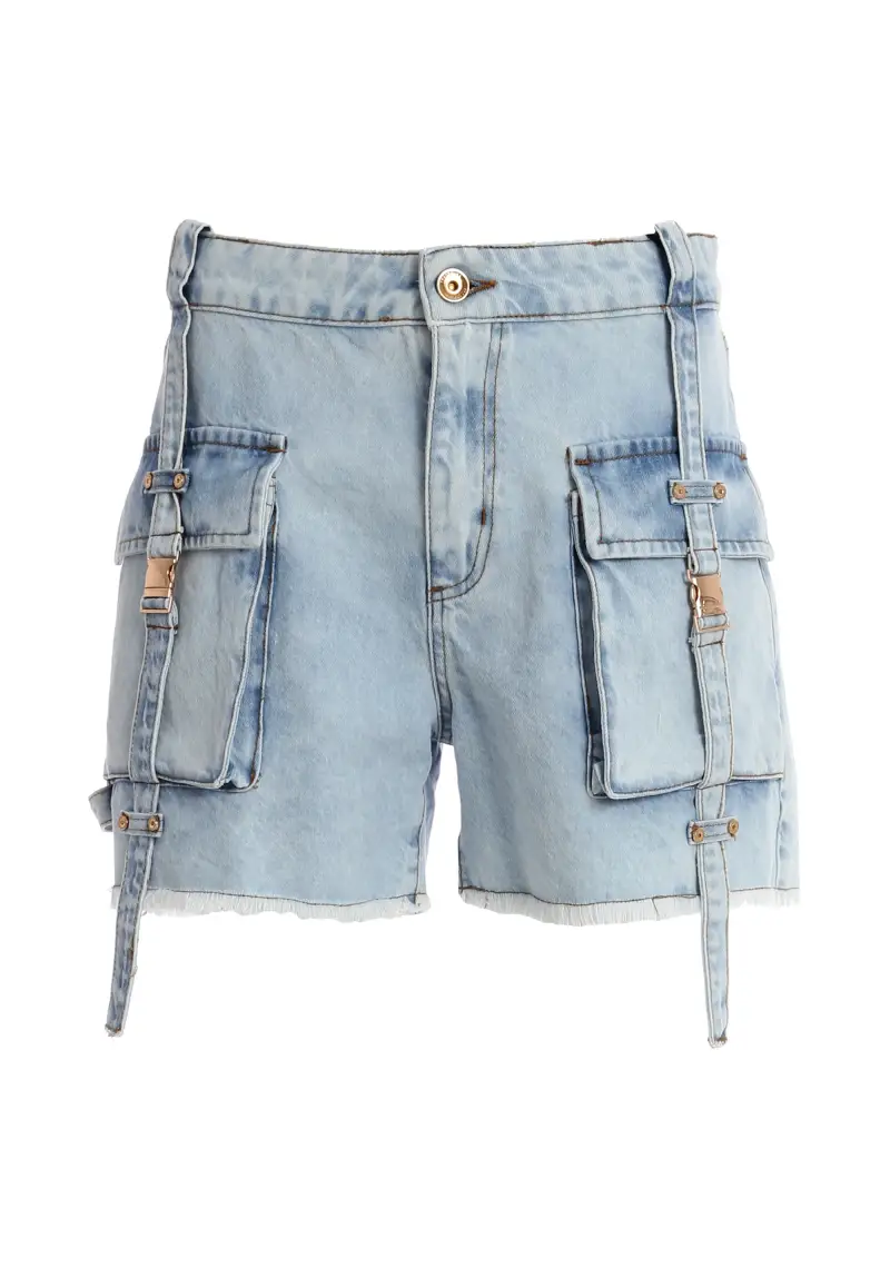 Pantaloncini cargo in denim con lavaggio bleached