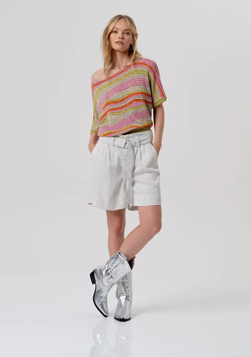 Pantaloncini flare in lyocell e lino