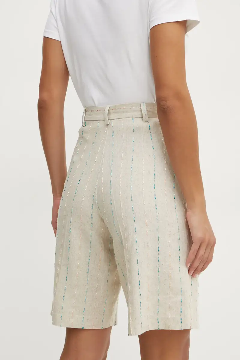 pantaloncini in lino misto colore beige con applicazione FS25SV6003W788N8 miniatura 3