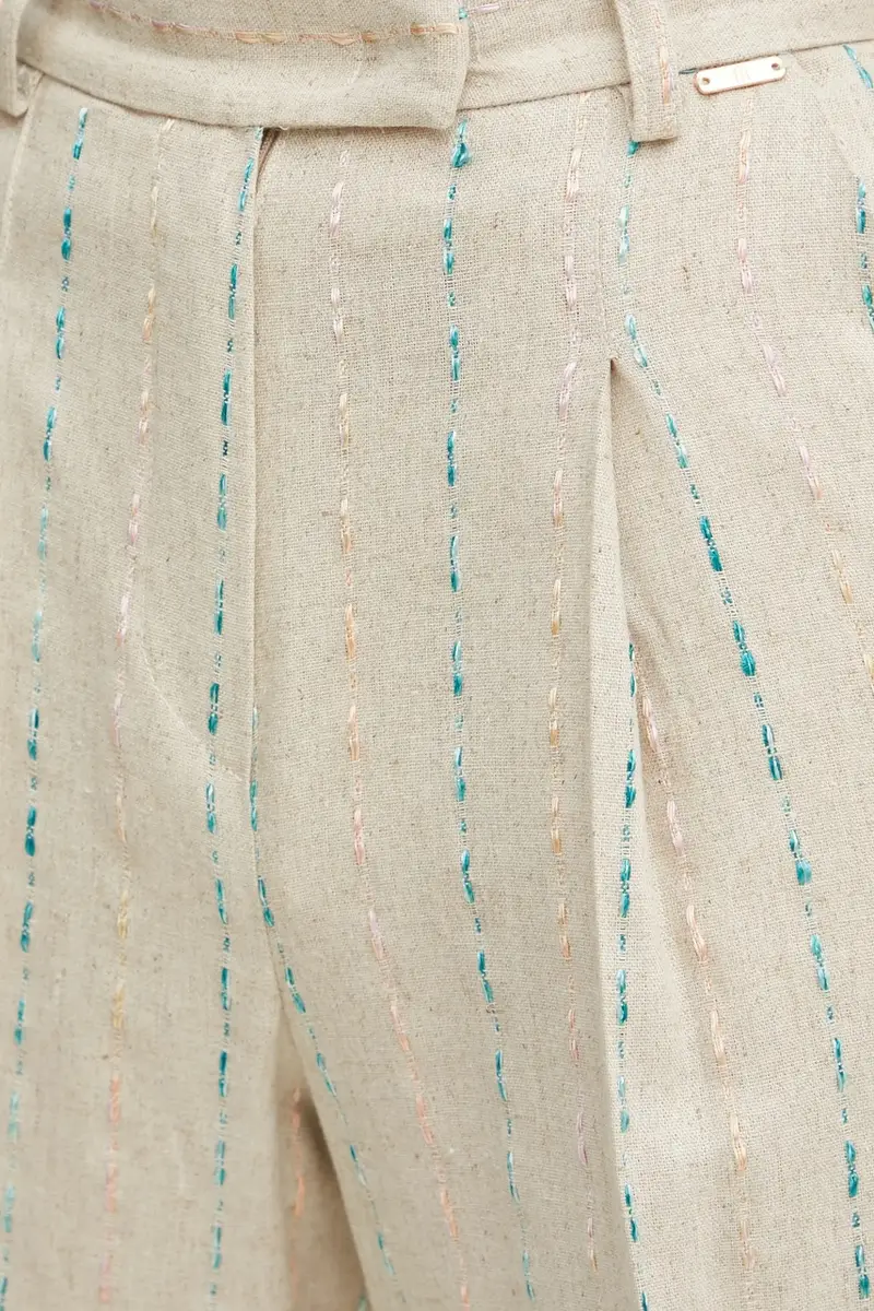 pantaloncini in lino misto colore beige con applicazione FS25SV6003W788N8 miniatura 4