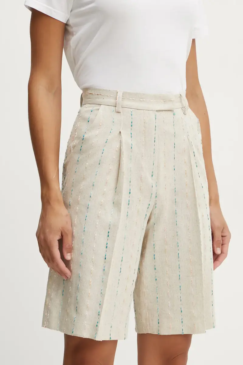 pantaloncini in lino misto colore beige con applicazione FS25SV6003W788N8