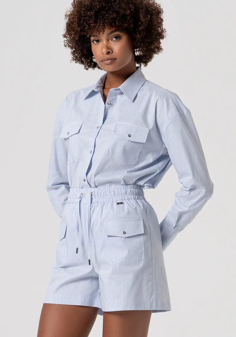 Pantaloncini regular in popeline a righe miniatura 2