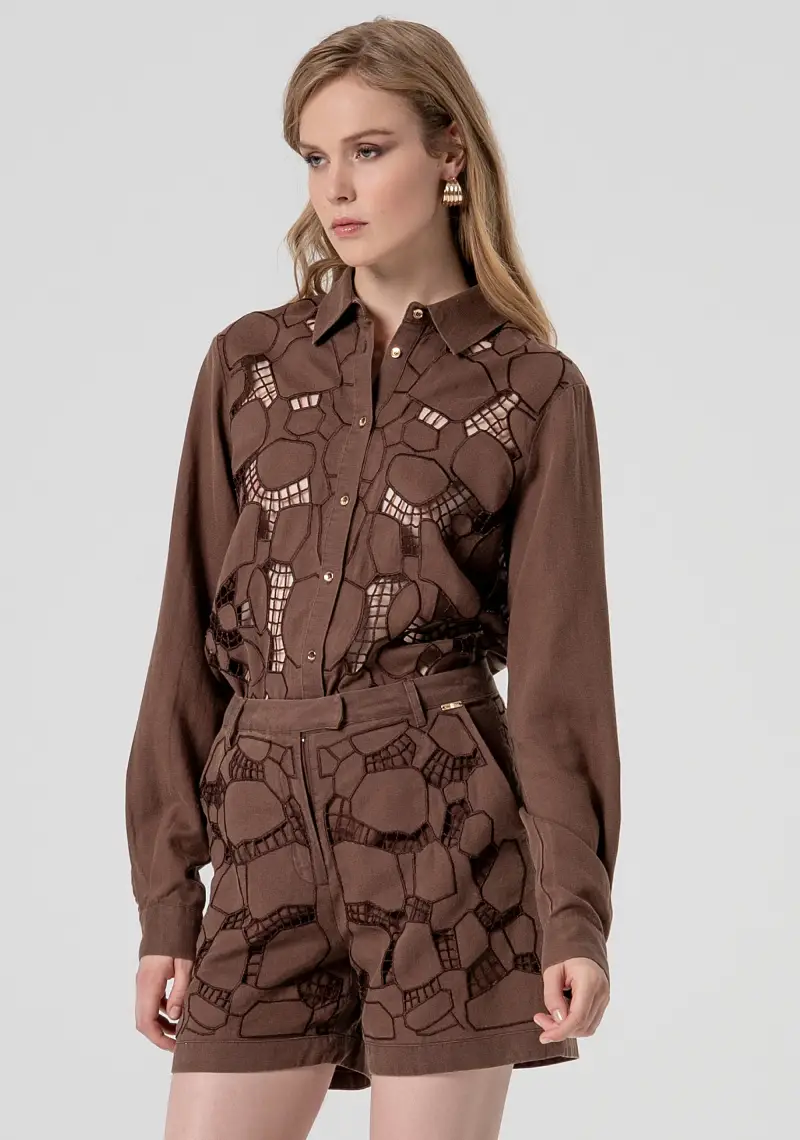 Pantaloncini regular in tessuto con ricami miniatura 2