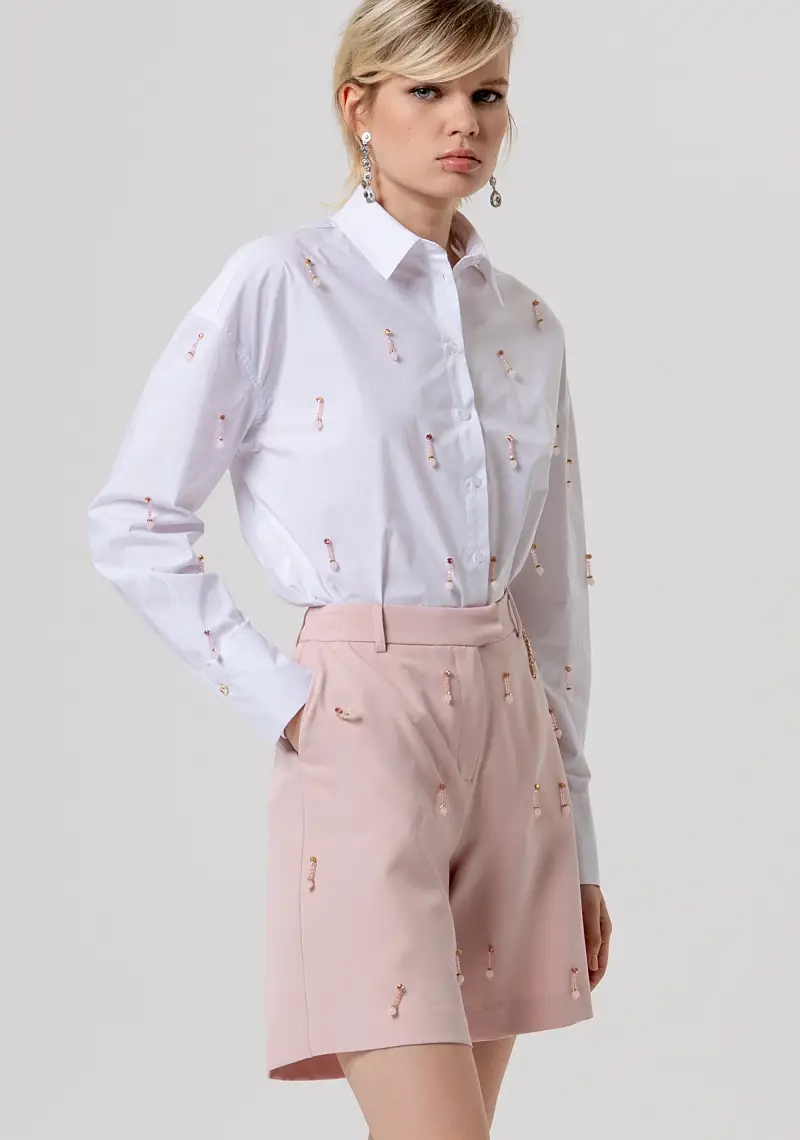 Pantaloncino regular in tessuto con applicazioni gioiello miniatura 2