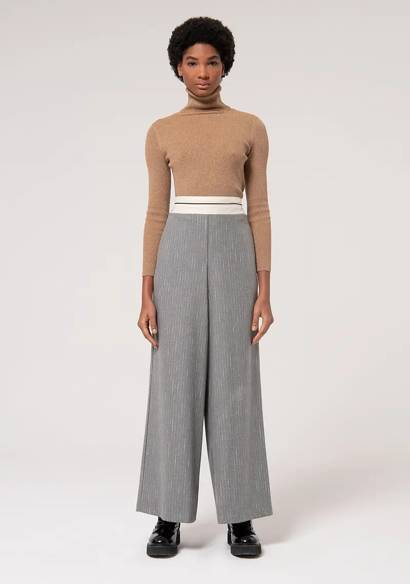 Pantalone a palazzo ampio in tessuto gessato