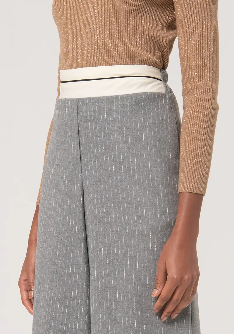 Fracomina Pantalone a palazzo ampio in tessuto gessato miniatura 2