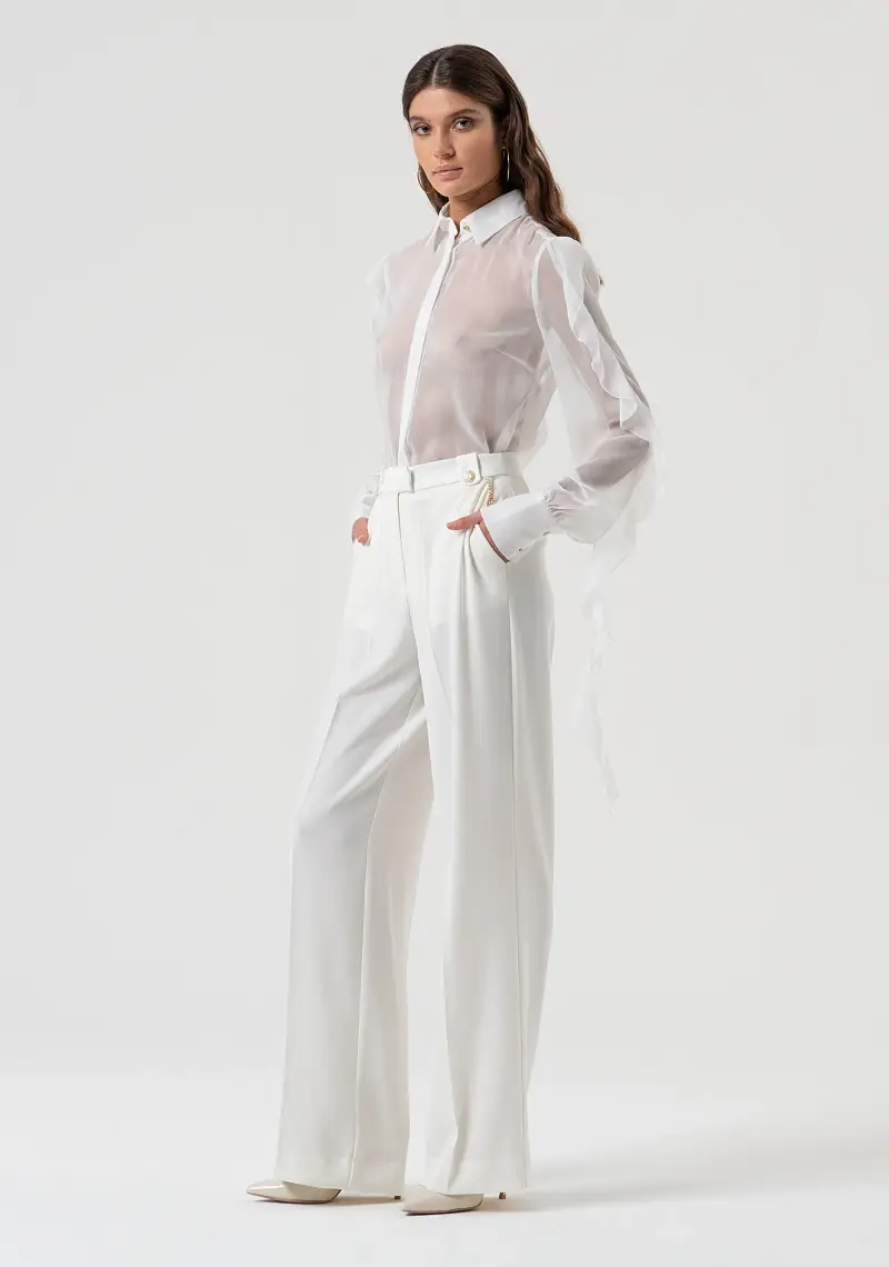 Pantalone a palazzo in tessuto stretch miniatura 2