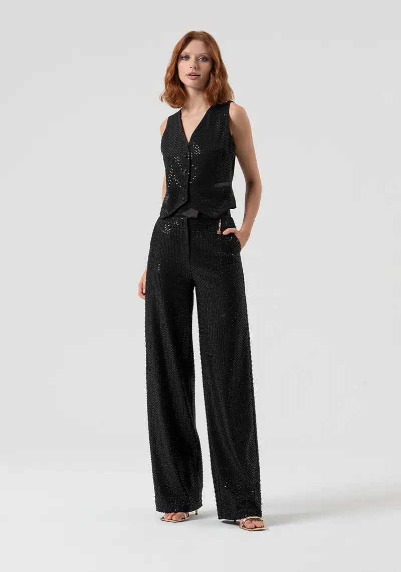 Pantalone a palazzo wide in tessuto con paillettes