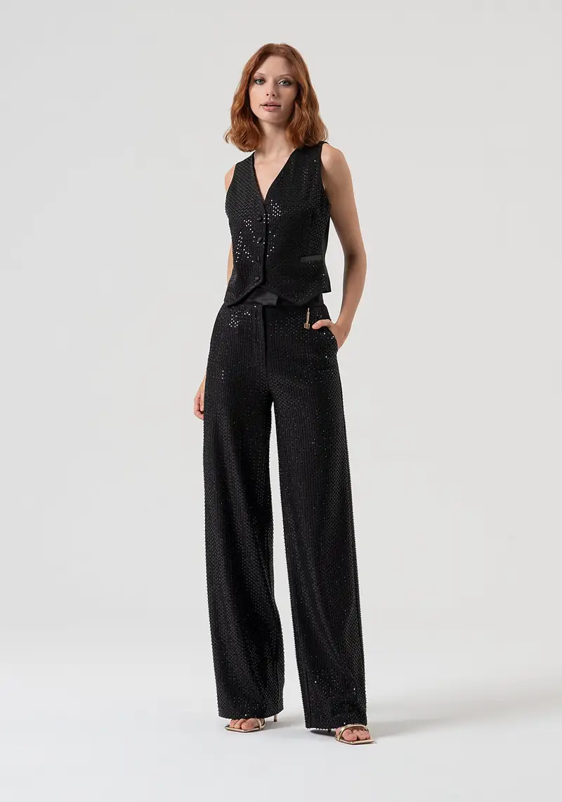 Pantalone a palazzo wide in tessuto con paillettes