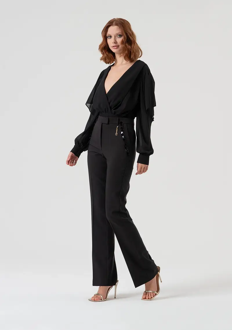 Pantalone bootcut con paillettes sulle tasche miniatura 2