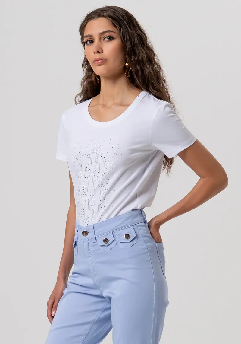 Fracomina Pantalone bootcut blu in gabardina di cotone miniatura 2