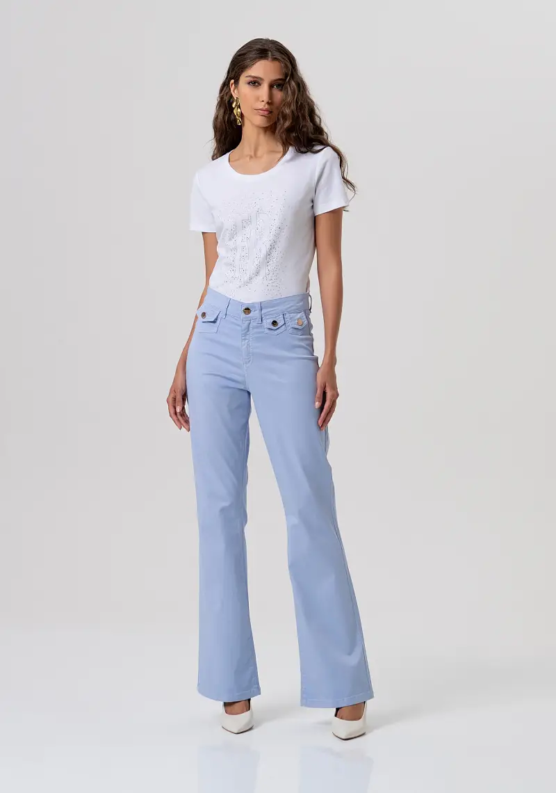 Fracomina Pantalone bootcut blu in gabardina di cotone