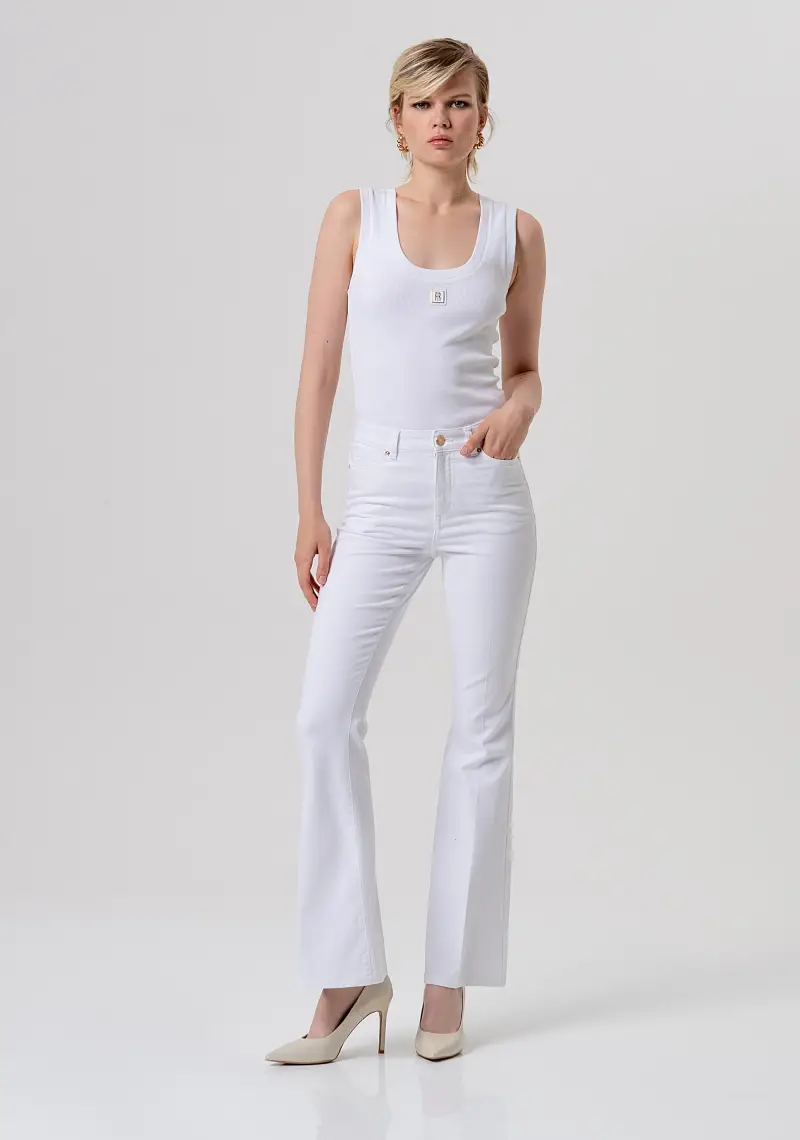 Fracomina Pantalone bootcut bianco in tessuto