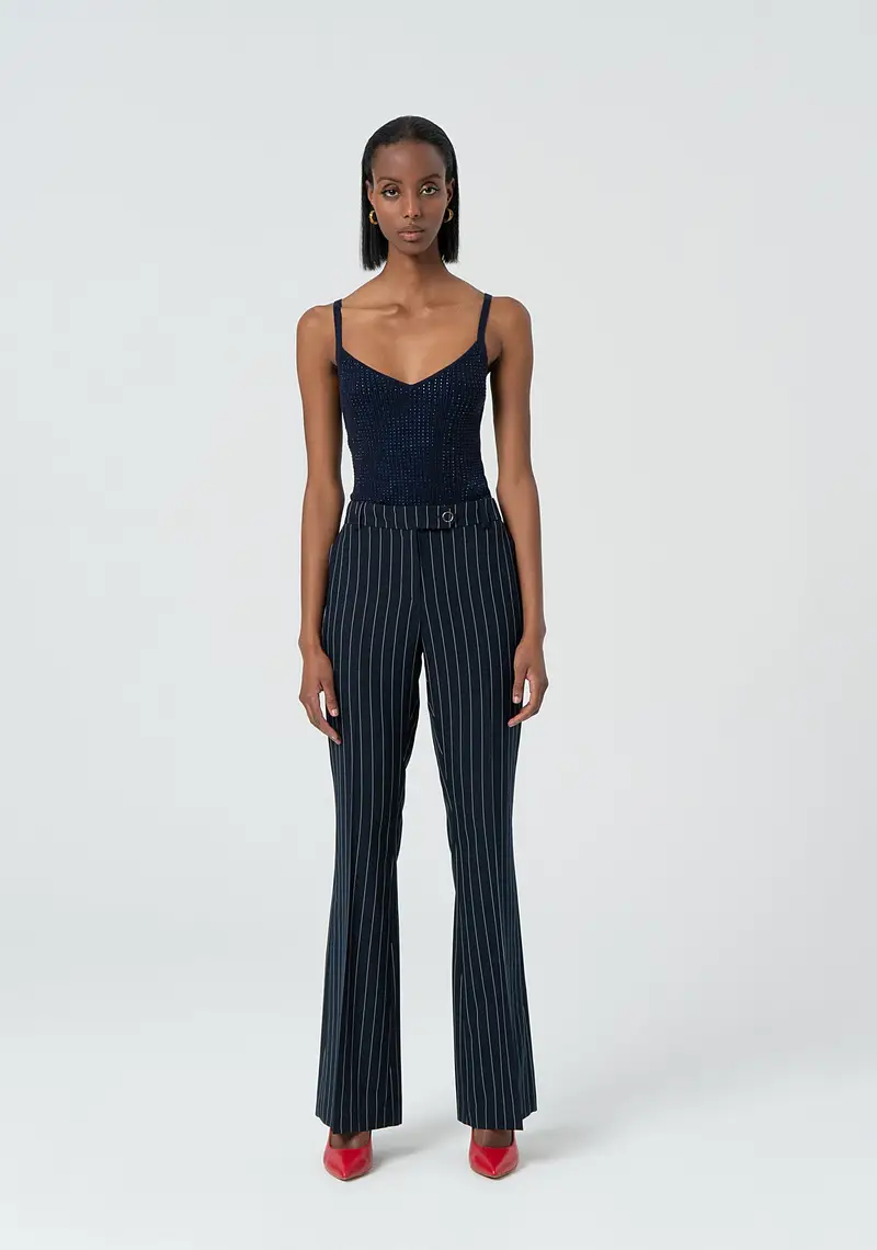 Pantalone bootcut in tessuto gessato