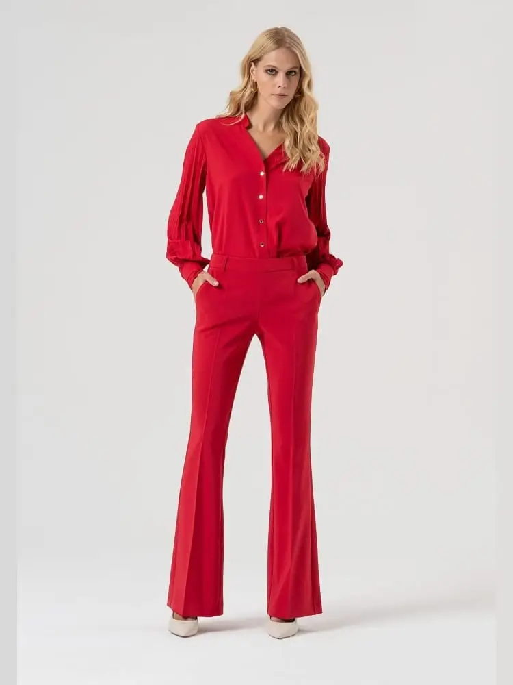 pantalone bootcut in tessuto stretch rosso