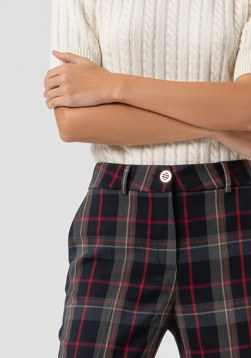 Pantalone bootcut in tessuto tartan miniatura 2