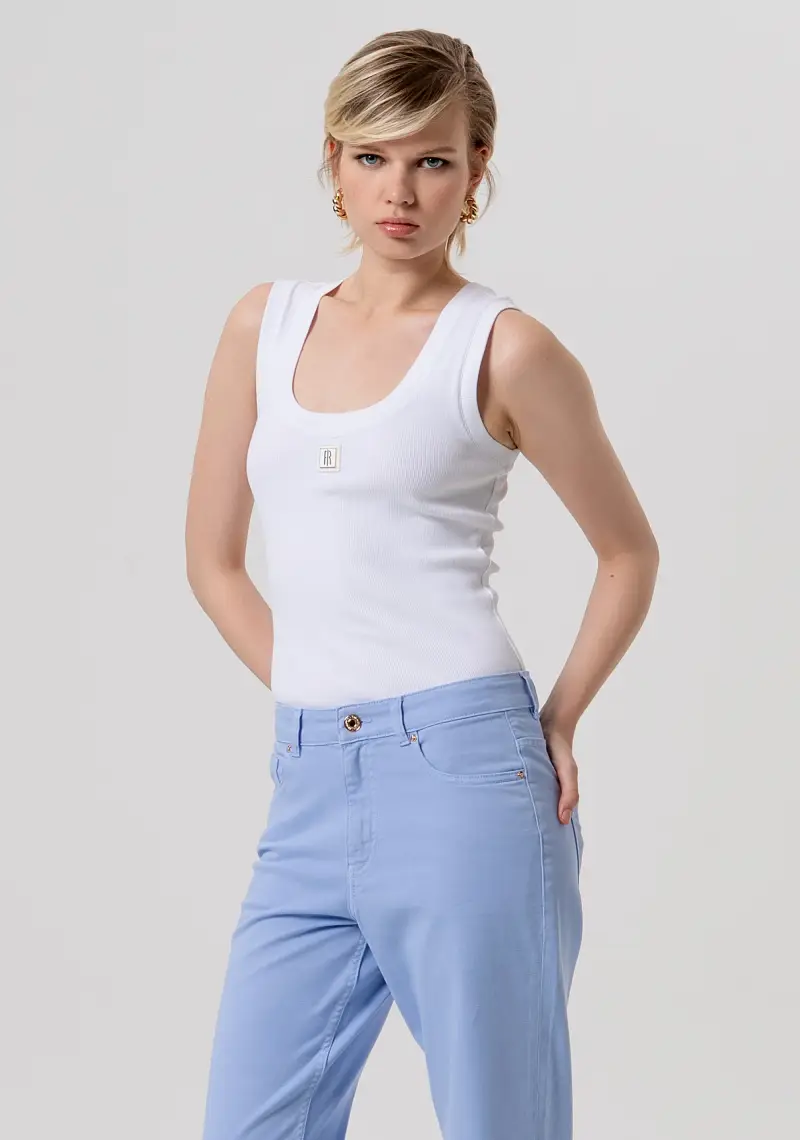 Fracomina Pantalone carrot mom fit blu in tessuto miniatura 2