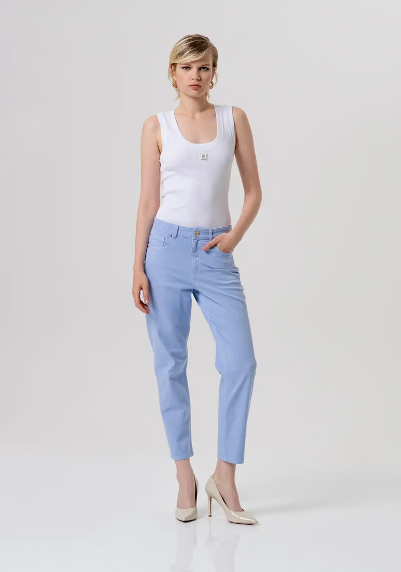 Fracomina Pantalone carrot mom fit blu in tessuto