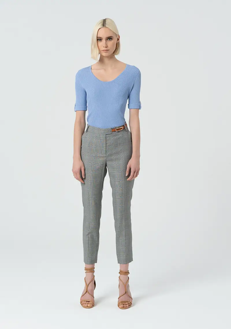 Pantalone chino a sigaretta in tessuto Principe di galles