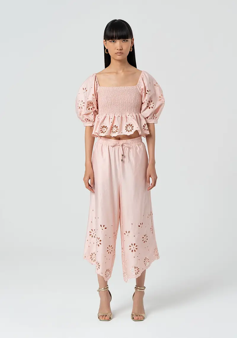 Pantalone cropped in pizzo San Gallo