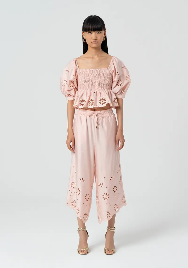 Pantalone cropped in pizzo San Gallo