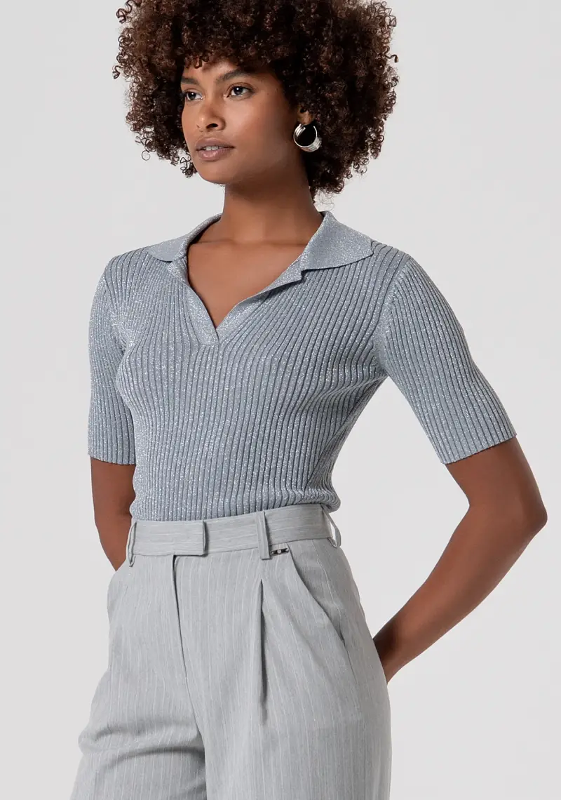 Pantalone flare a palazzo gessato miniatura 2