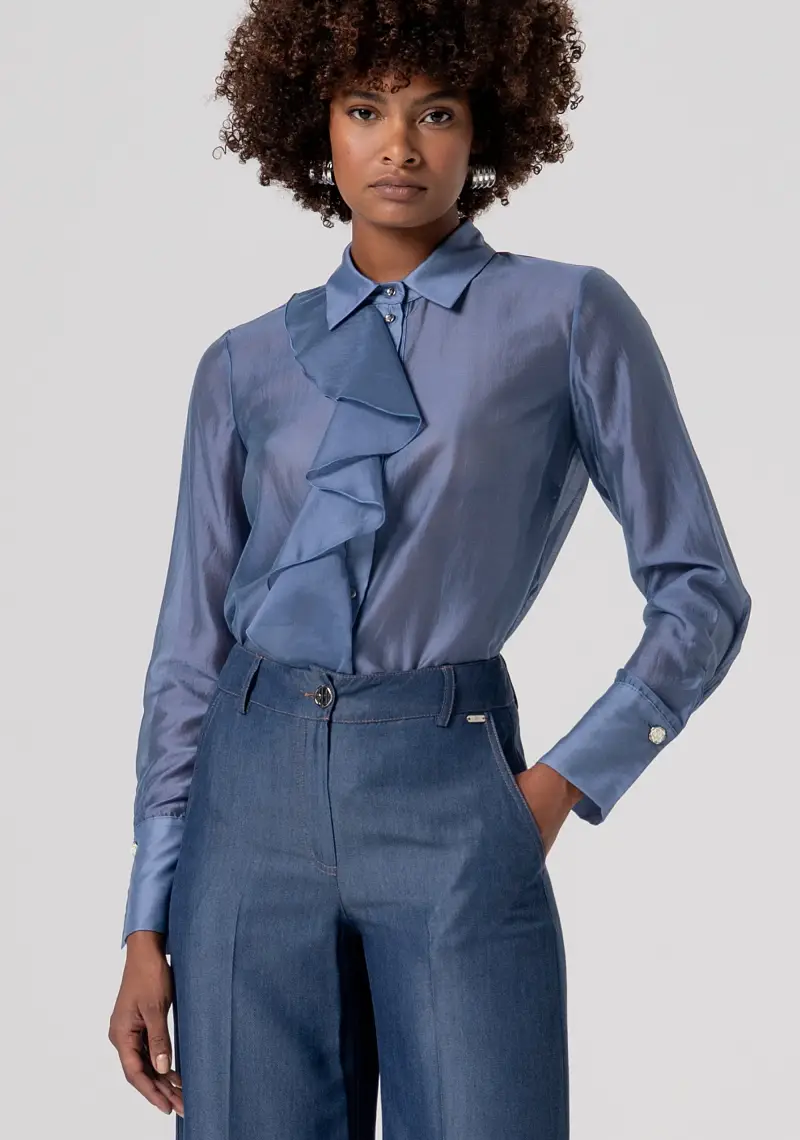 Pantalone flare a palazzo in chambray miniatura 2