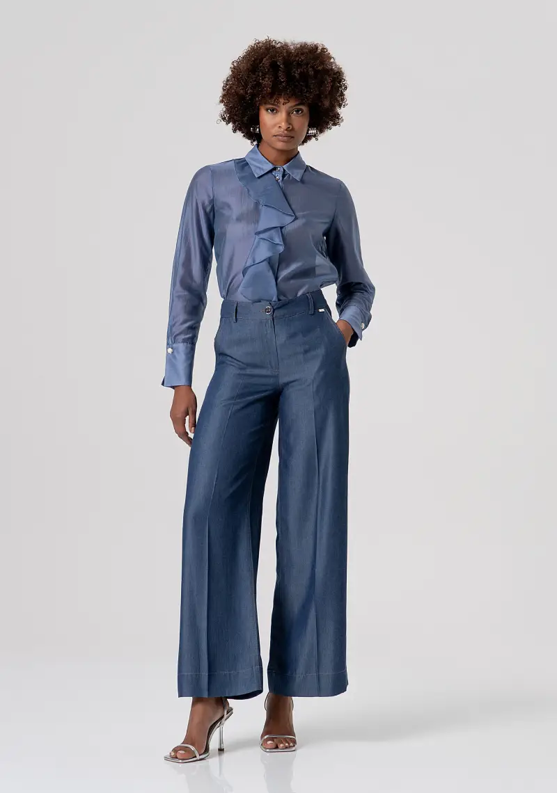 Pantalone flare a palazzo in chambray