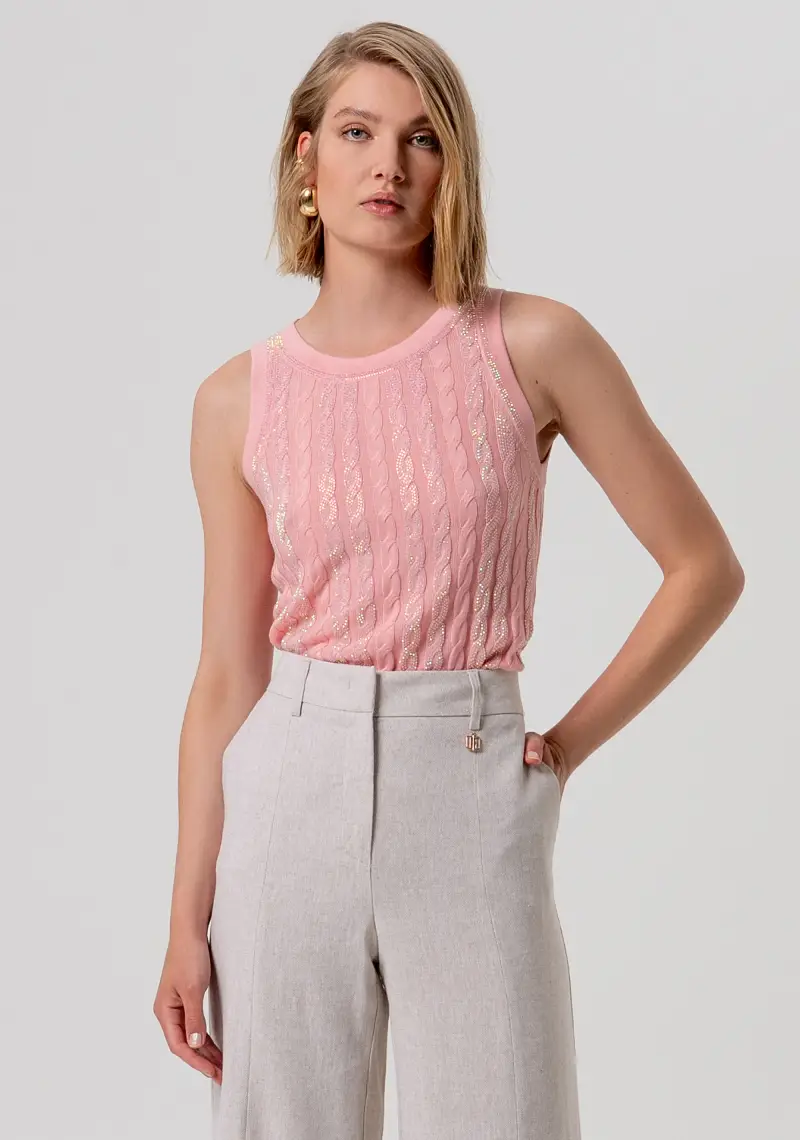 Pantalone flare a palazzo in cotone e lino miniatura 2