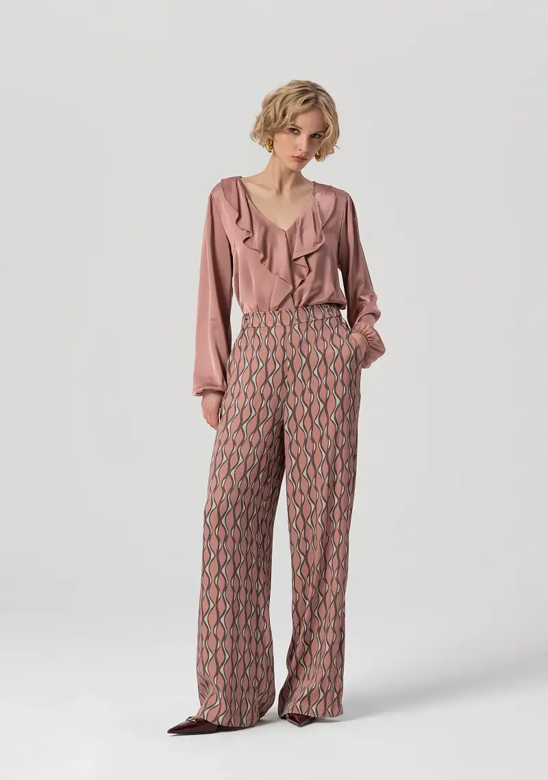 Pantalone flare a palazzo in fantasia geometrica