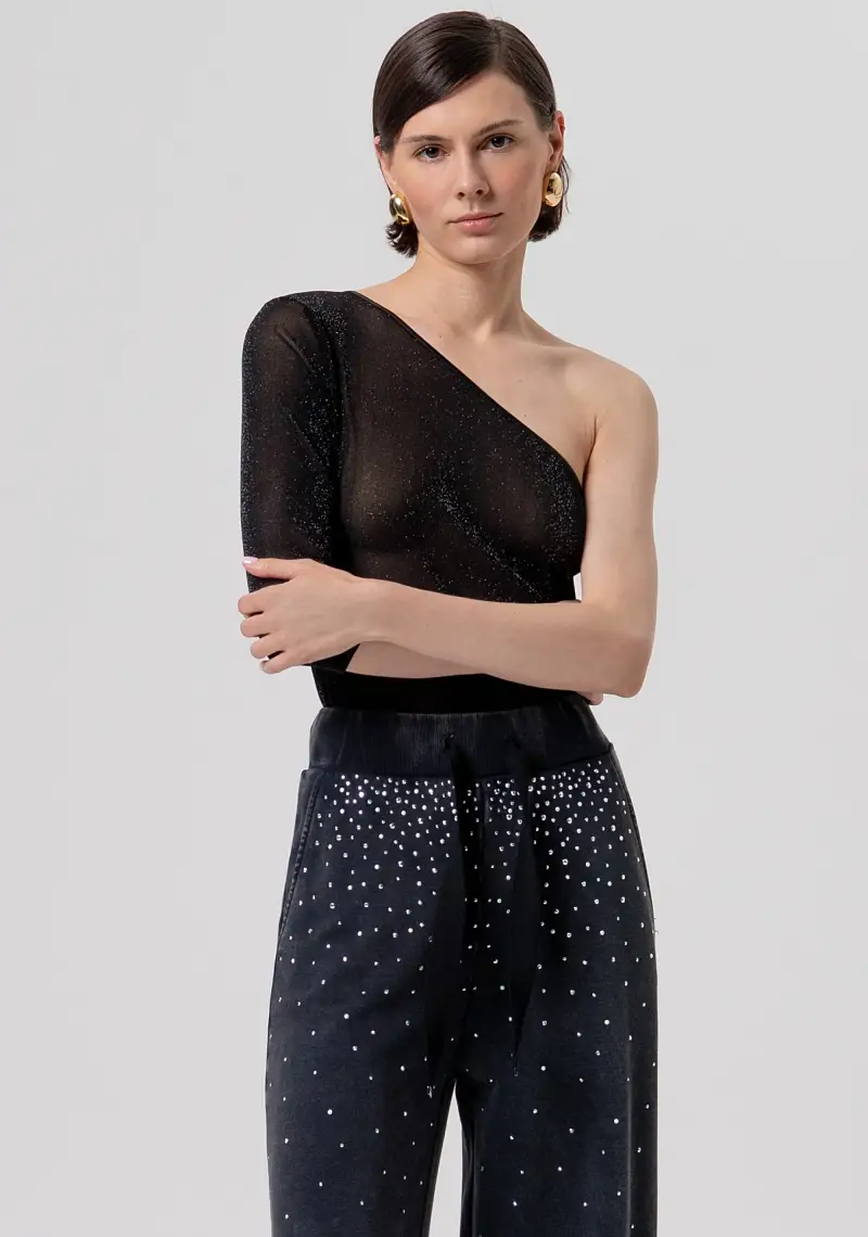 Pantalone flare a palazzo in felpa con lavaggio used miniatura 2