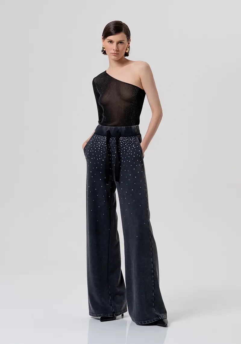 Pantalone flare a palazzo in felpa con lavaggio used