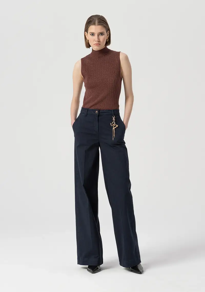 Pantalone flare a palazzo in gabardina