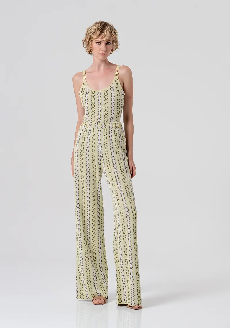 Pantalone flare a palazzo in maglia con jacquard