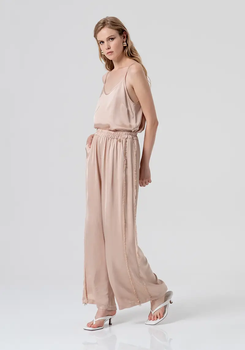 Pantalone flare a palazzo in raso di viscosa miniatura 2