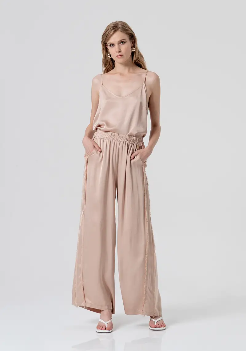 Pantalone flare a palazzo in raso di viscosa