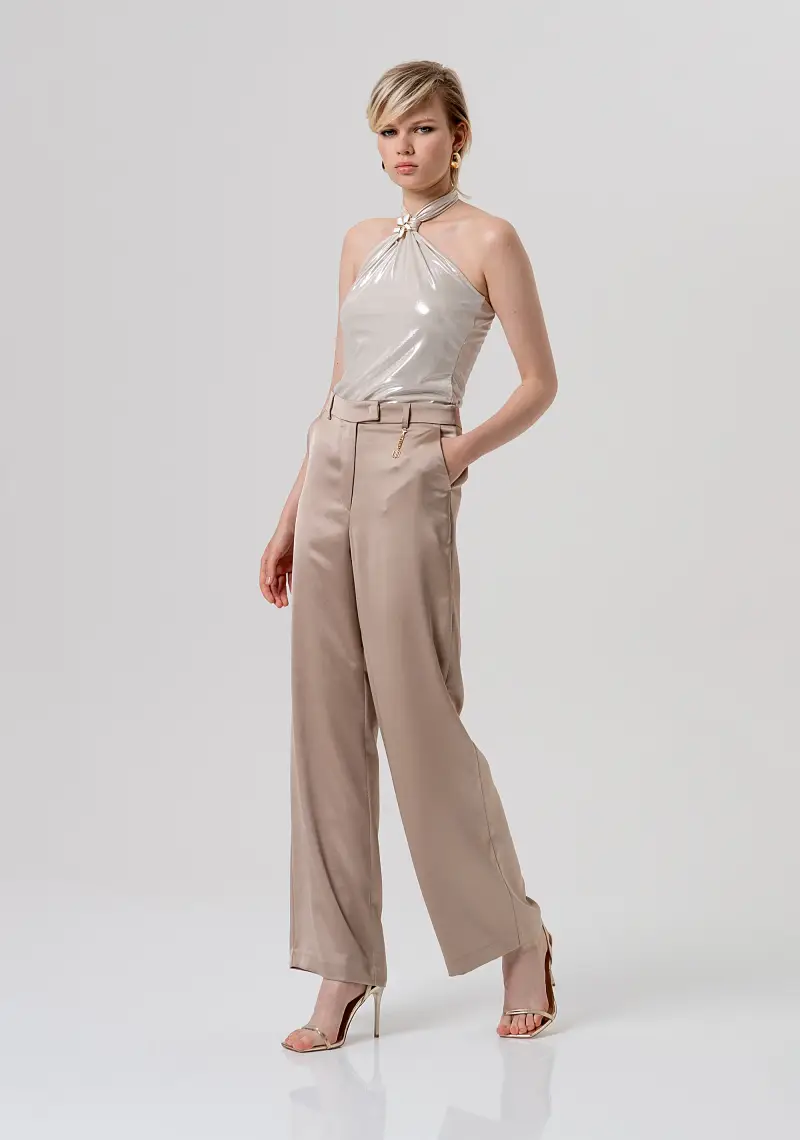 Pantalone flare a palazzo in raso miniatura 2