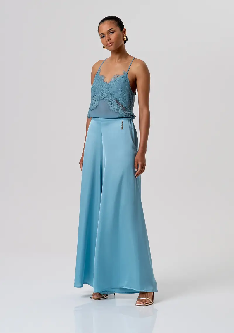 Pantalone flare a palazzo in raso