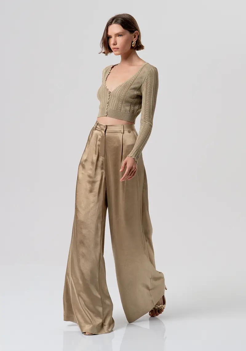 Pantalone flare a palazzo in raso miniatura 2