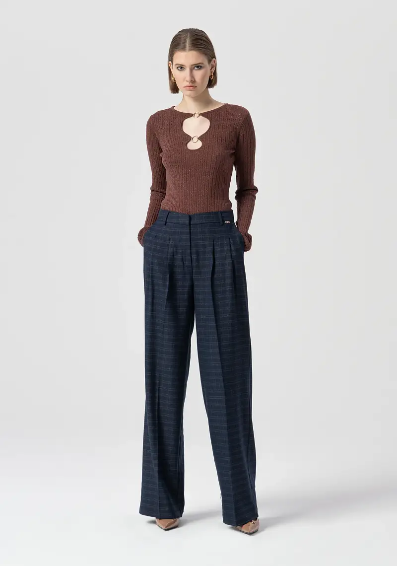 Pantalone flare a palazzo in tessuto a quadri